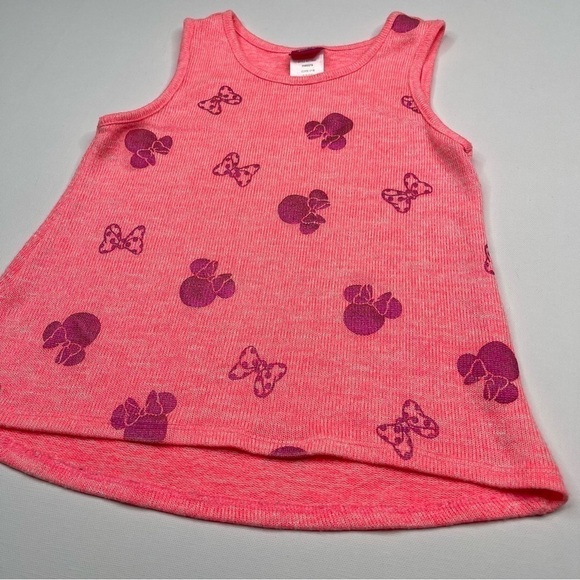 Disney Tank Top Sweater Pink Neon Minnie Mouse Bow Play School Summer Beach 6 6X - Picture 2 of 7